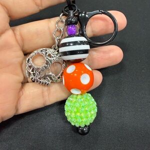 Colorful Beaded Keychain with Skull Charm